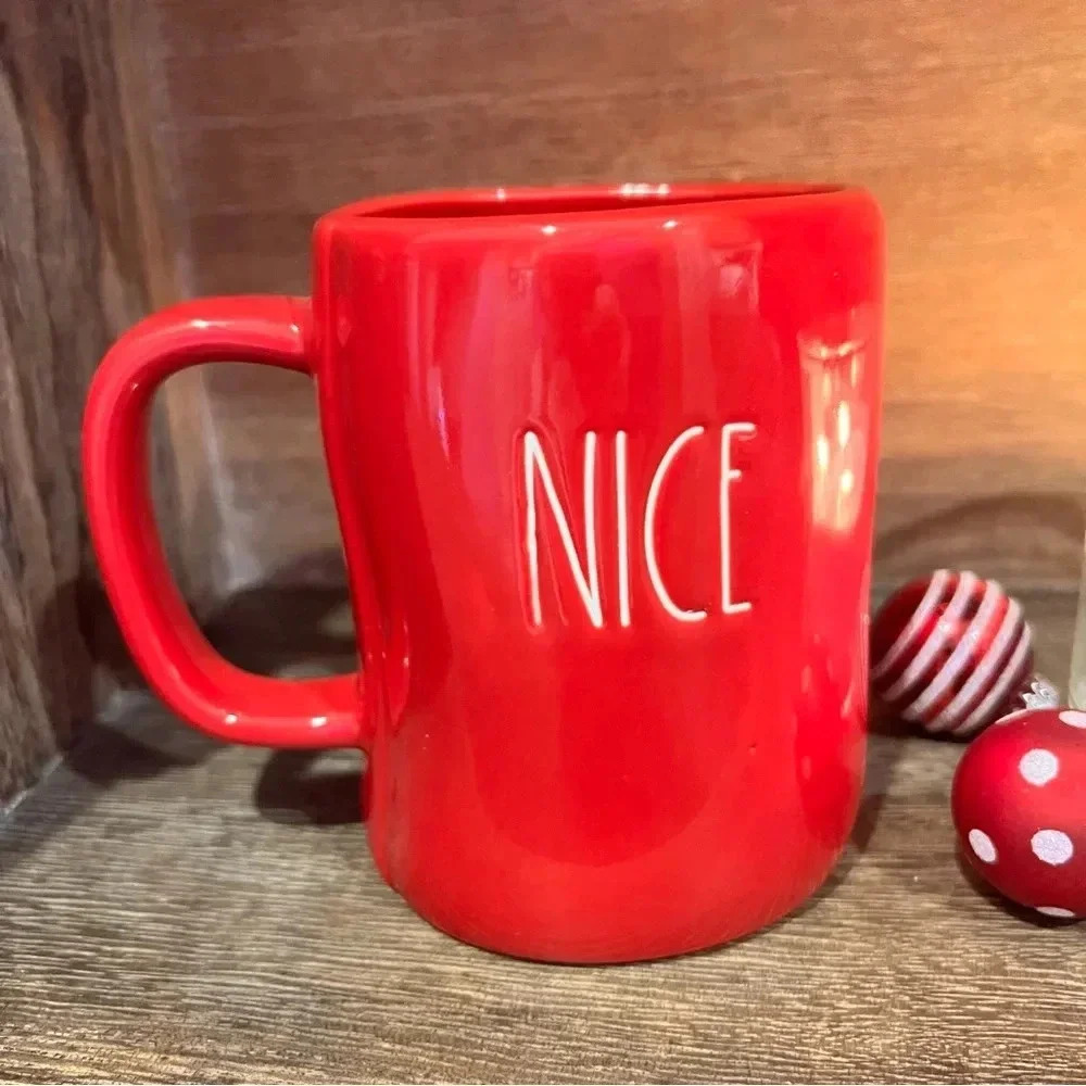 NEW RARE NAUGHTY/NICE - Double Sided Fun Red Rae Dunn Ceramic Coffee Mug/Cup ❤️ - Picture 2 of 10
